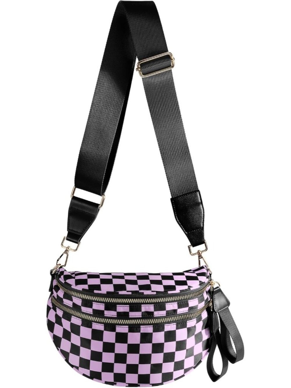 〽️Women's Purple Black Bum Travel Purse Checkered Nylon Spacious Crossbody Bags